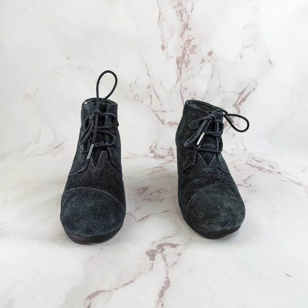 Toms Wedge Bootie Womens 10 41 Desert Suede Leather Black Flannel Lined